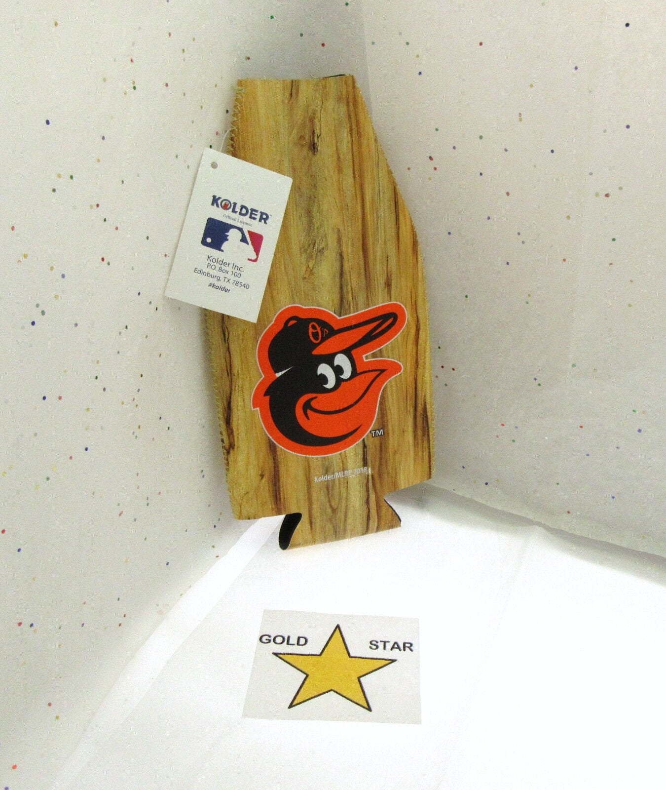 Baltimore Orioles Beer Bottle Insulator Cozy With Wood Grain Pattern